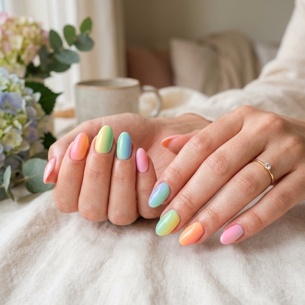 Nails Oval Ideas: 30 Beautiful Designs to Inspire Your Next Manicure 14 Pastel Rainbow Oval Nails
