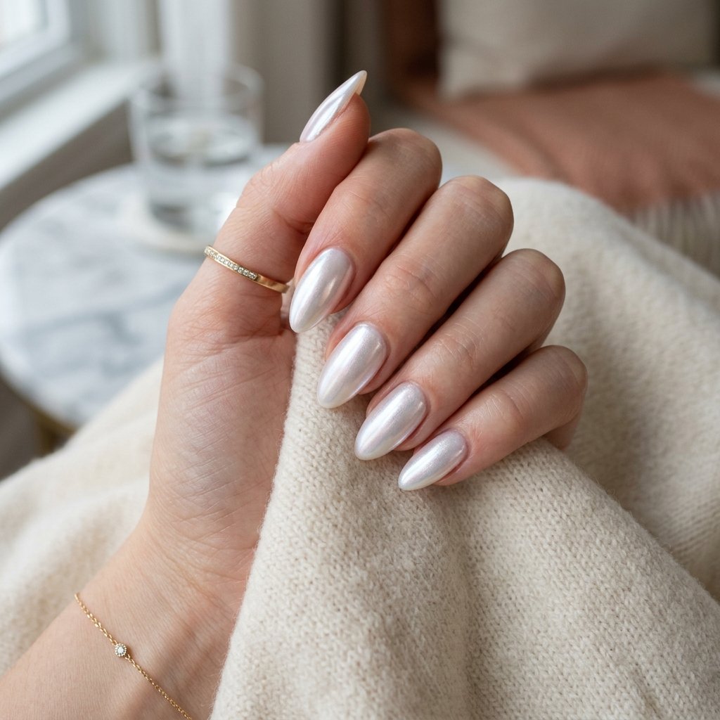 Pearlescent Almond Nails