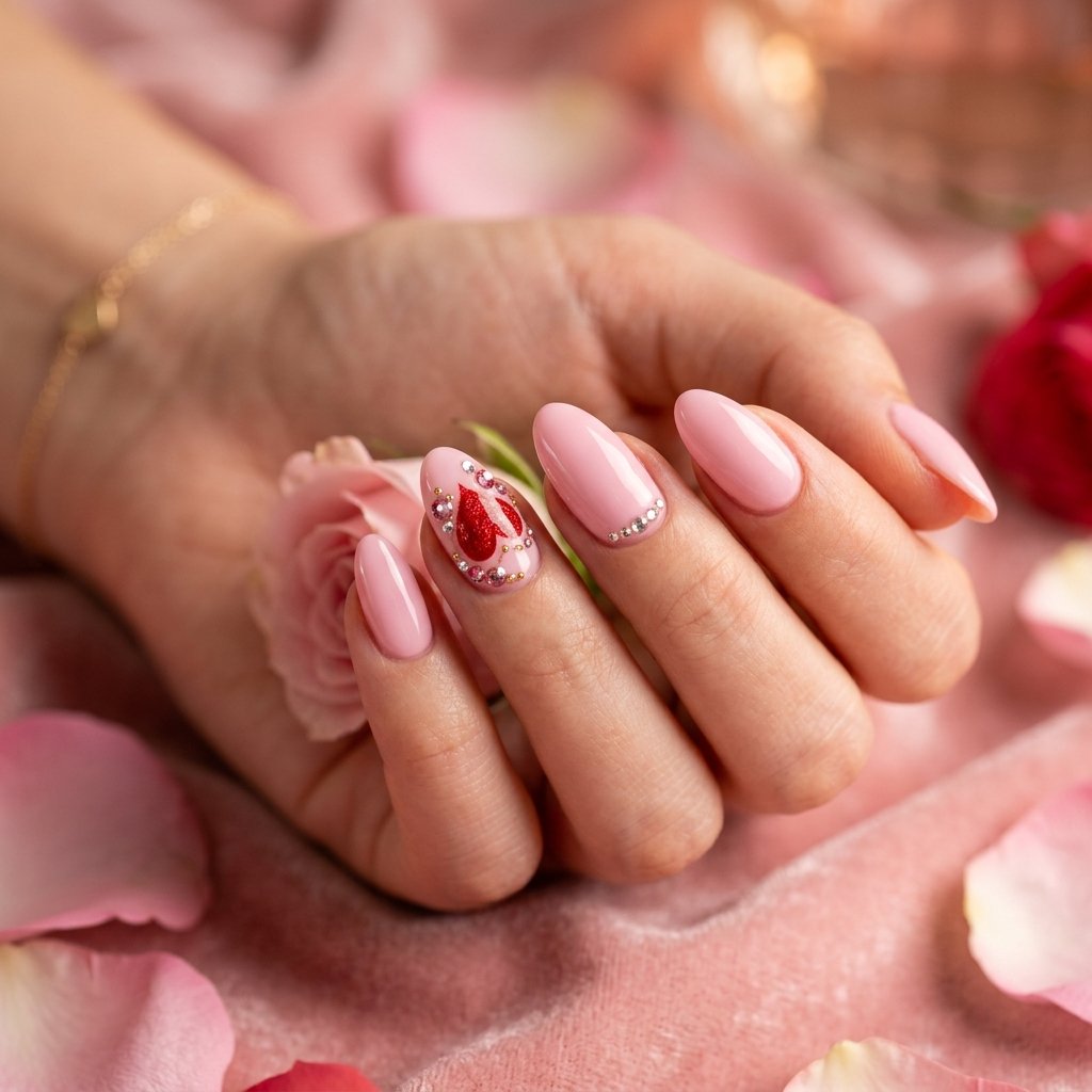 Pink Valentines Day Nails