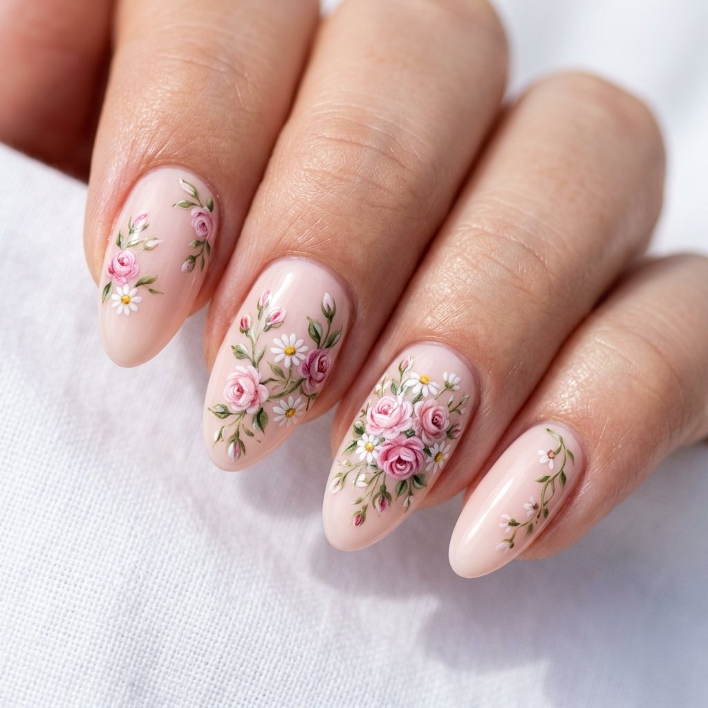 Pink Floral Nails