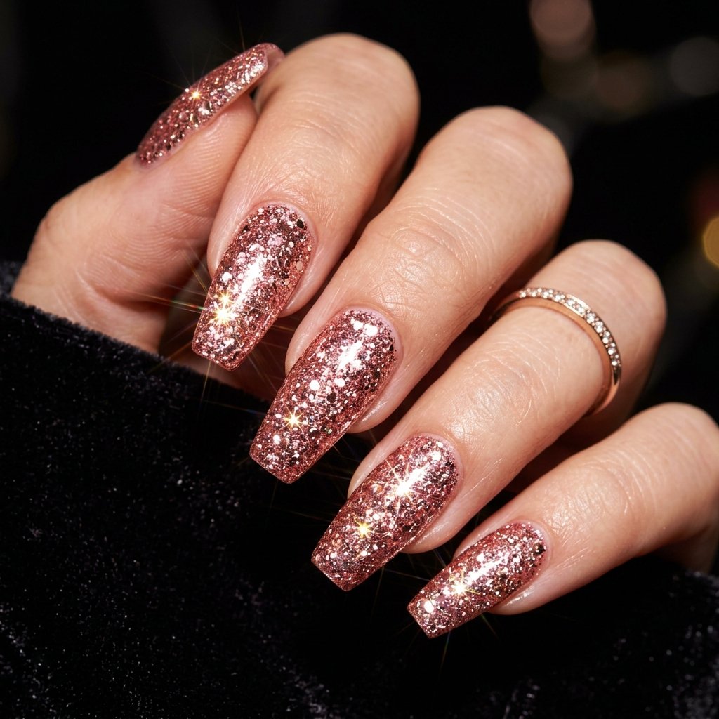 Pink Glitter Nails