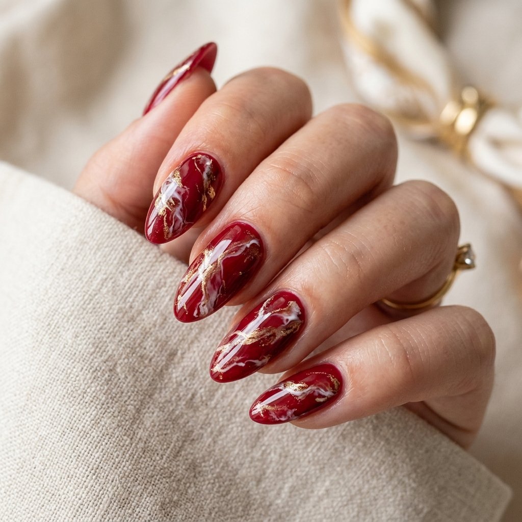 30 Nails Red Ideas: Stunning Ways to Rock the Classic Color 12 Nails Red Marble Effect Ideas
