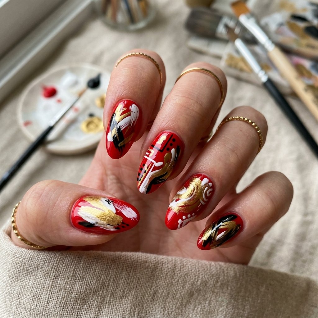 30 Nails Red Ideas: Stunning Ways to Rock the Classic Color 22 Nails Red Abstract Art Ideas