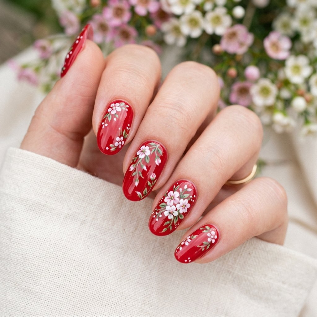 30 Nails Red Ideas: Stunning Ways to Rock the Classic Color 8 Nails Red Floral Design Ideas