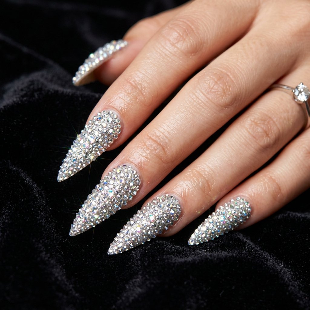 30 Nails Stiletto Ideas: Bold and Beautiful Looks to Inspire Your Next Manicure 14 Stiletto Nails With Rhinestones Ideas