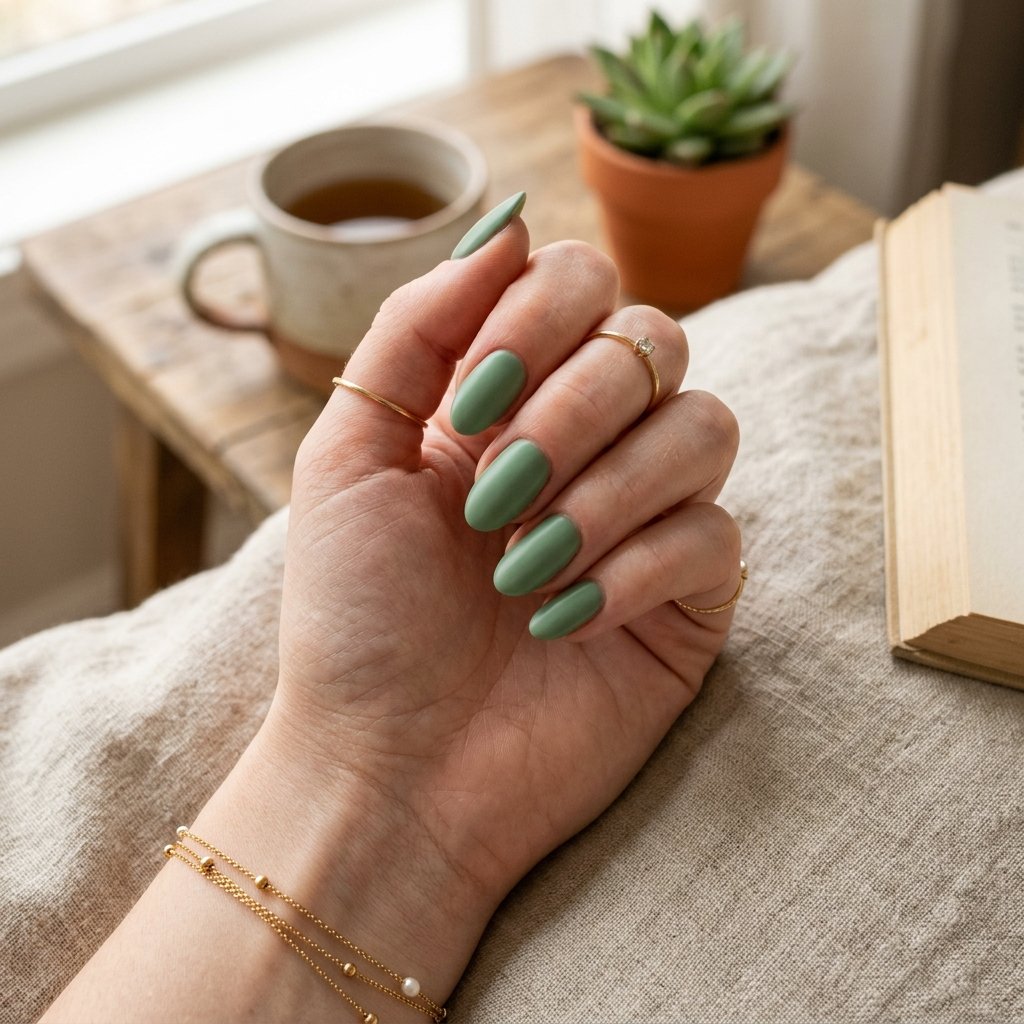 Nails Oval Ideas: 30 Beautiful Designs to Inspire Your Next Manicure 11 Sage Green Oval Nails