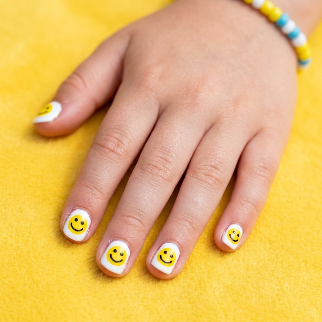 30 Nails for Kids Ideas: Cute, Creative and Colorful Designs to Try 18 Smiley Face Nails for Kids Ideas
