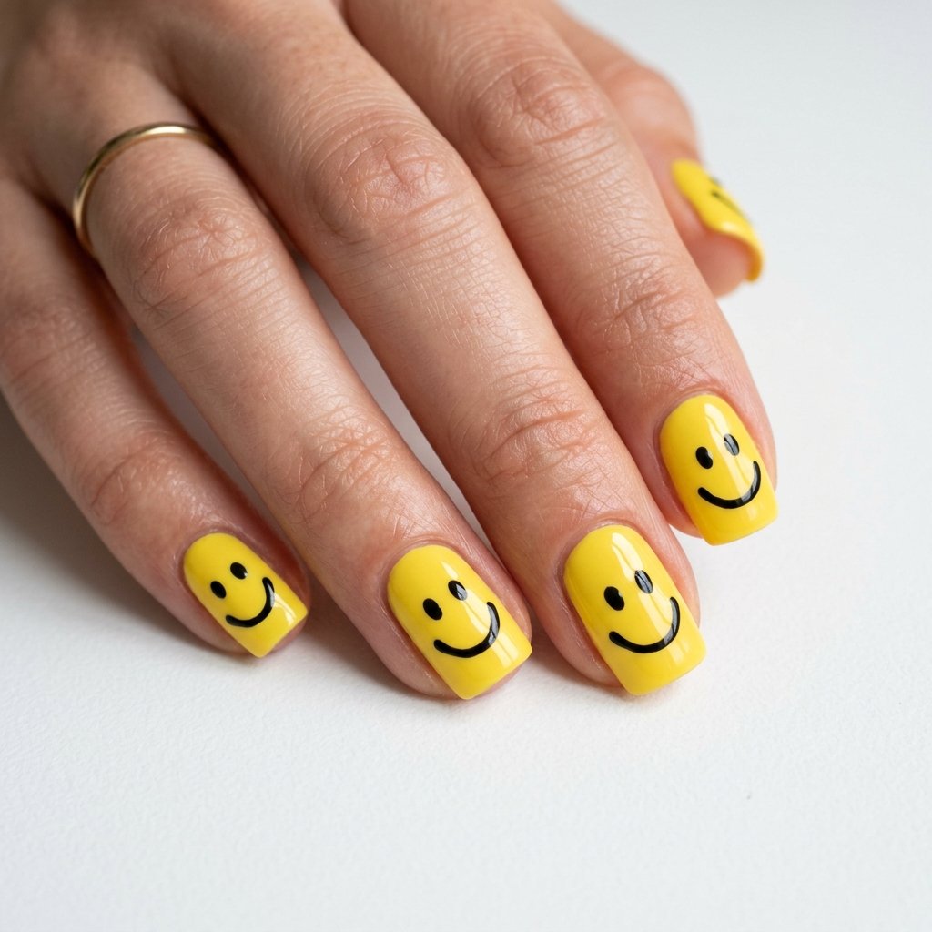 30 Nails Yellow Ideas: The Ultimate Guide to Sunshine Inspired Nail Art 18 Smiley Face Nails Yellow