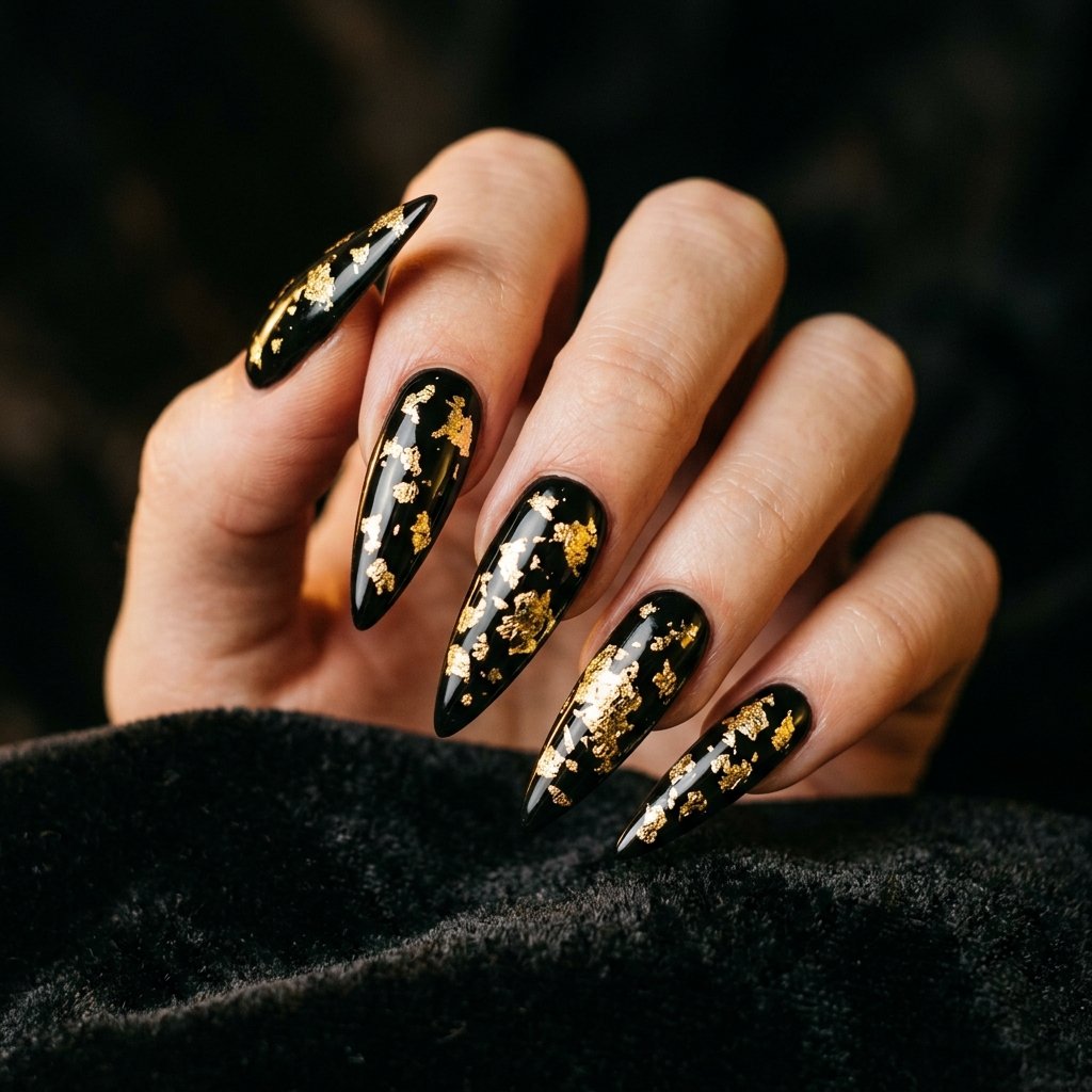 30 Nails Stiletto Ideas: Bold and Beautiful Looks to Inspire Your Next Manicure 22 Stiletto nails with gold foil 202605220217