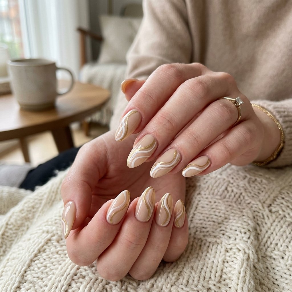 Swirl Almond Nail Designs