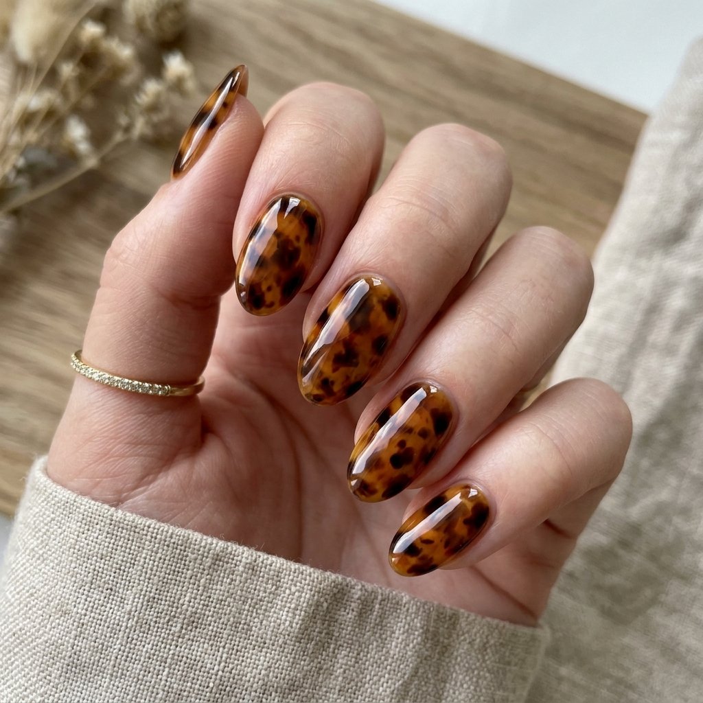 Nails Oval Ideas: 30 Beautiful Designs to Inspire Your Next Manicure 29 Tortoiseshell Oval Nail Design