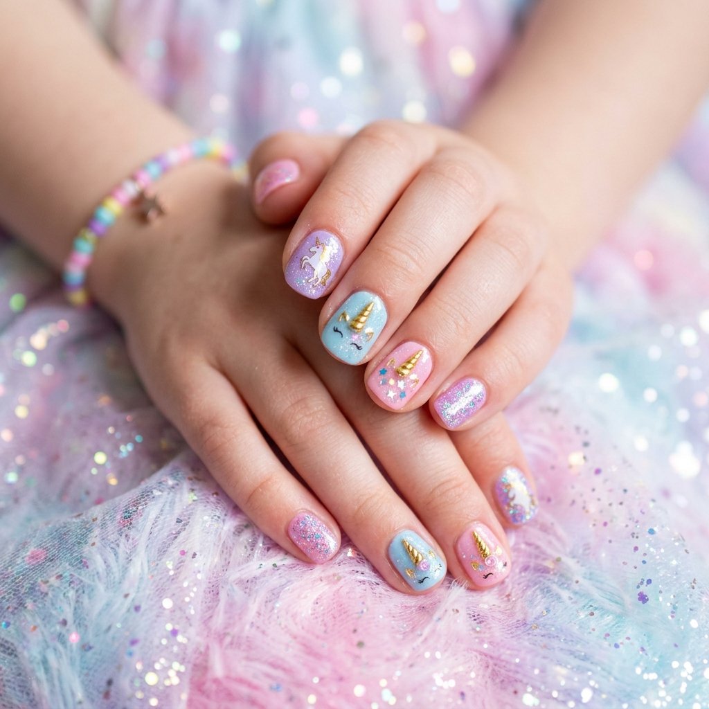 30 Nails for Kids Ideas: Cute, Creative and Colorful Designs to Try 3 Unicorn Nails for Kids Ideas