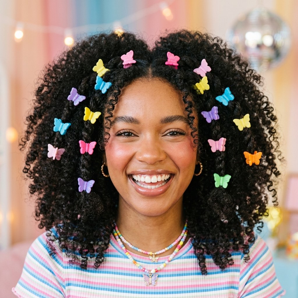 Curly Hair with Butterfly Clips Idea