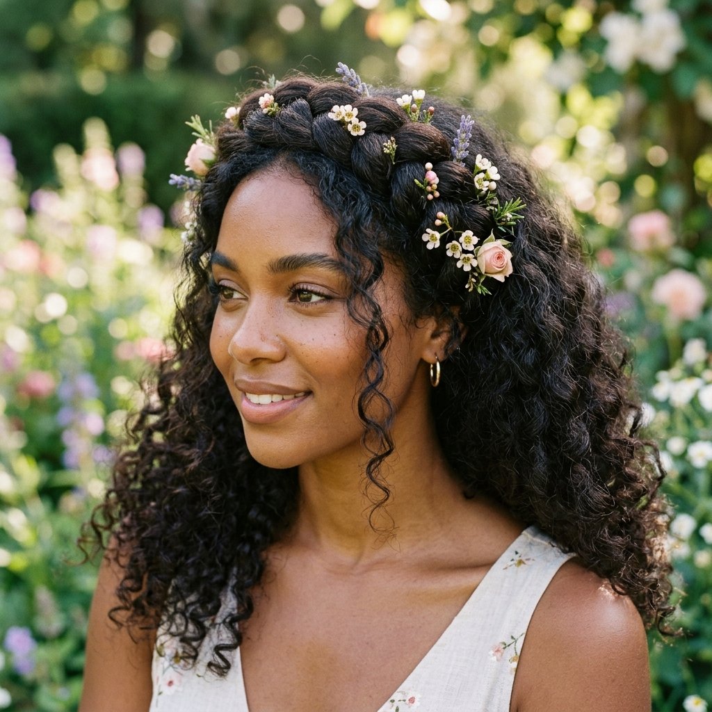 Halo Braid on Curly Hair Idea