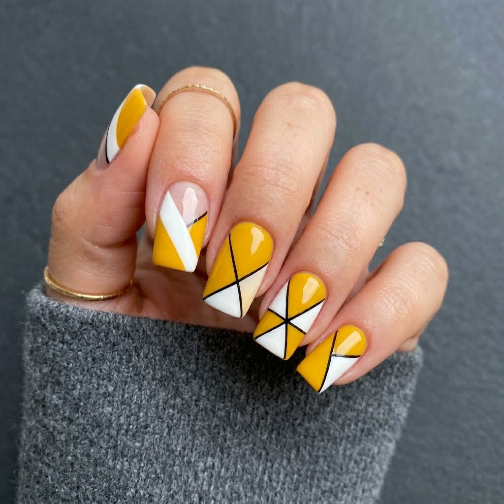 30 Nails Yellow Ideas: The Ultimate Guide to Sunshine Inspired Nail Art 13 Yellow Geometric Nail Art