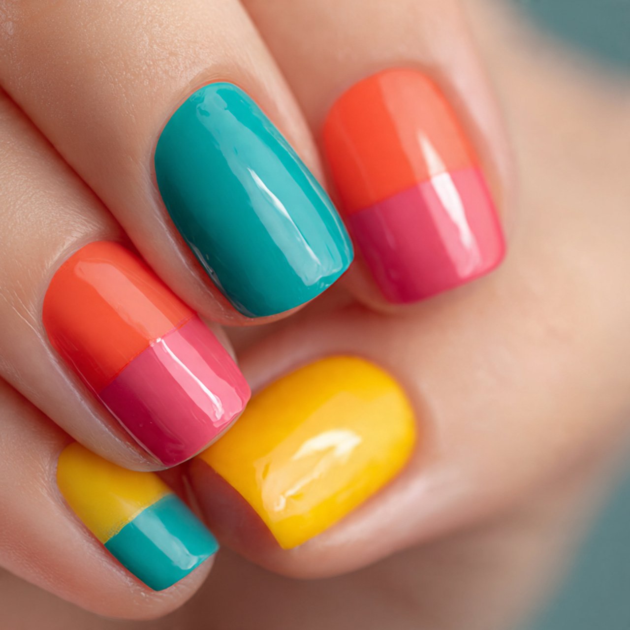 Tropical Color Block Nails Ideas