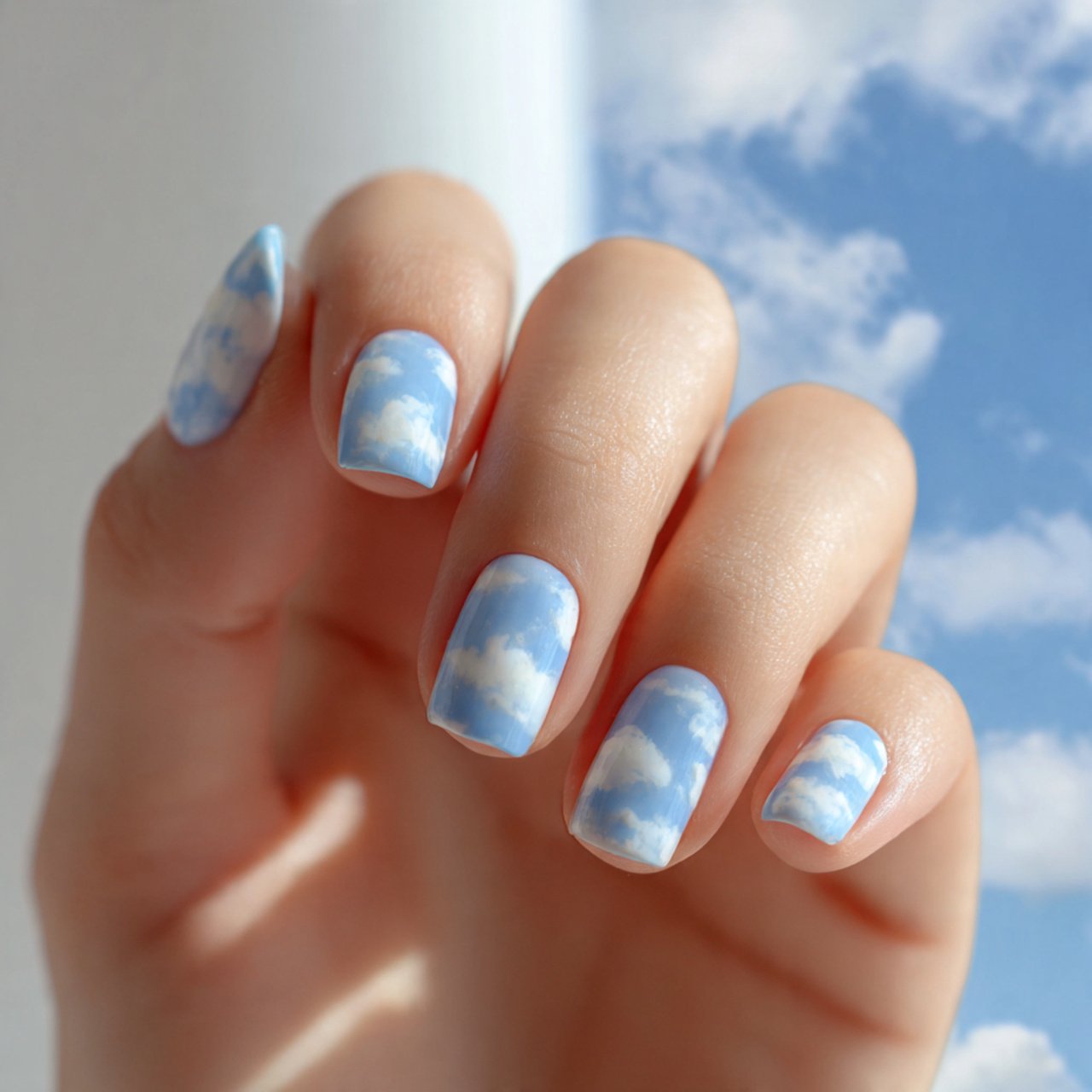 Sky Blue and Cloud Nails Ideas