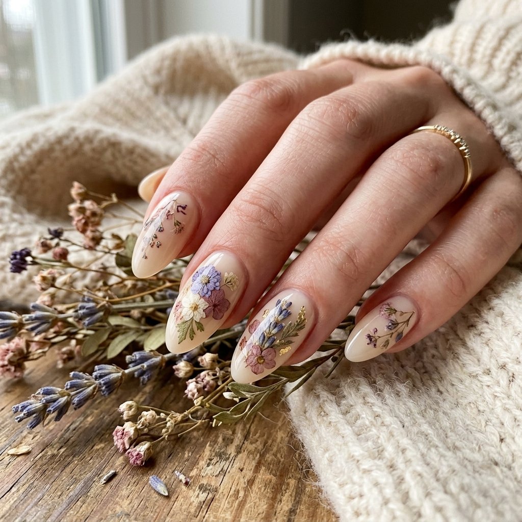 Dried Floral September Nail Ideas