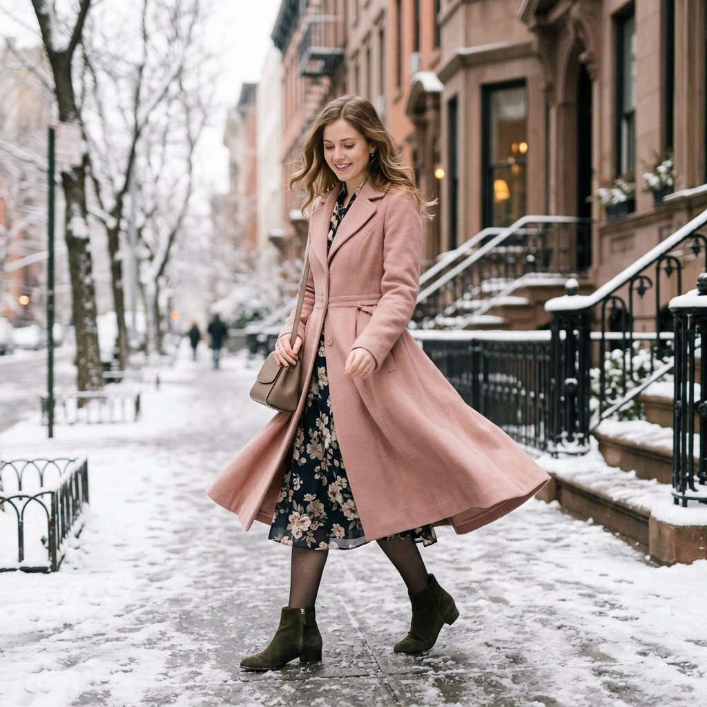 Feminine Flowy Coat Cold Weather Style