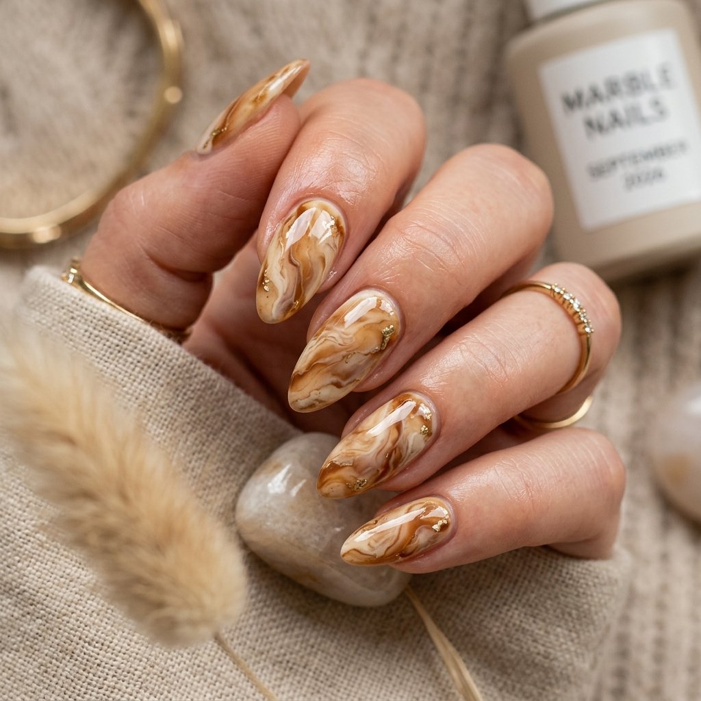 September Marble Nails 2026