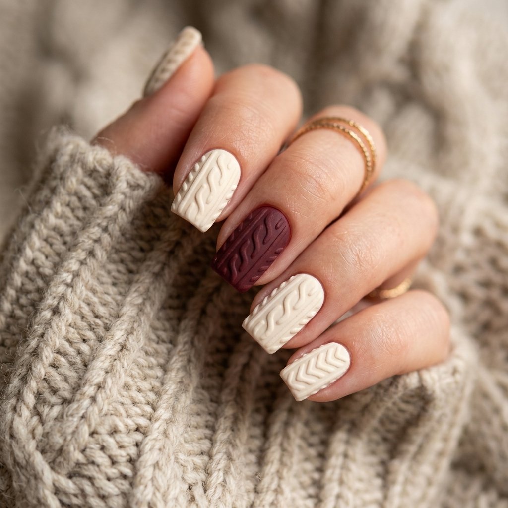 Cozy Sweater Texture Nail Ideas