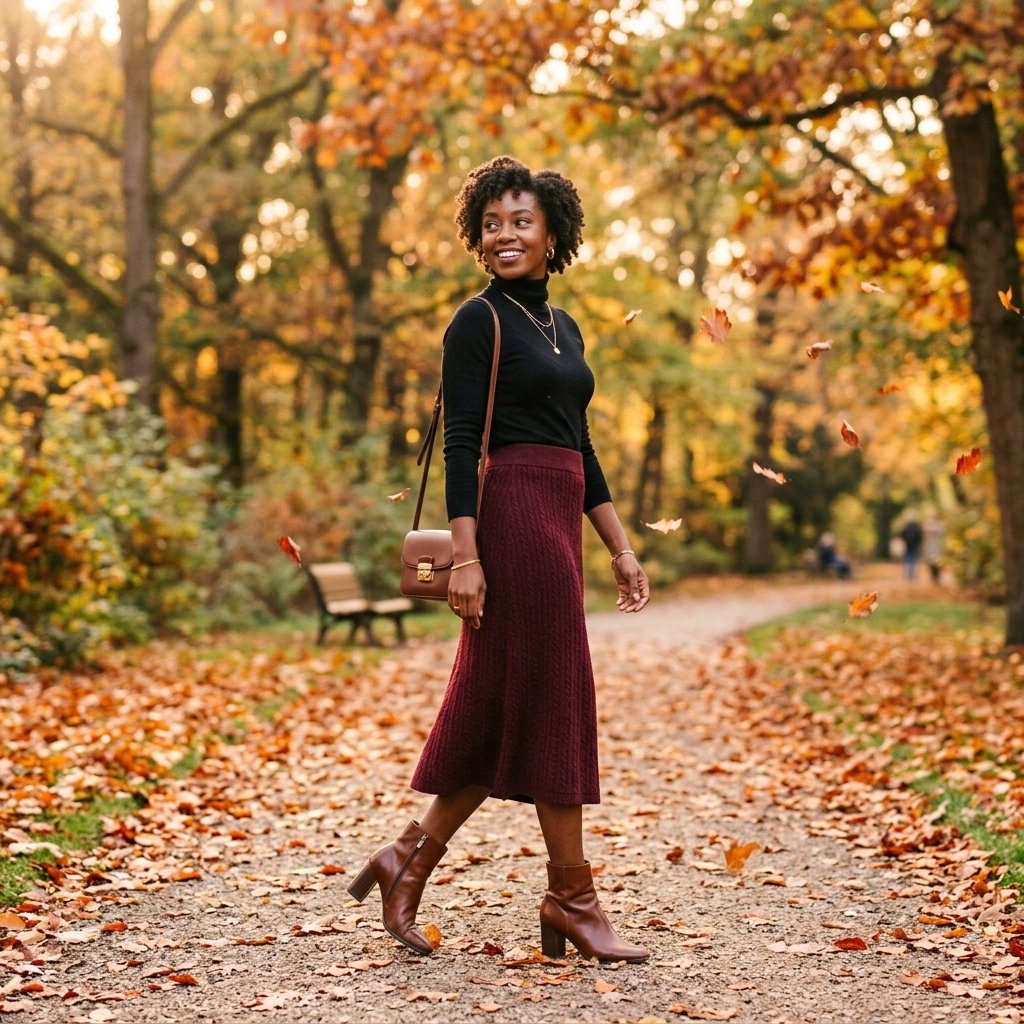 Fall Outfits Black Women Midi Skirt Ideas
