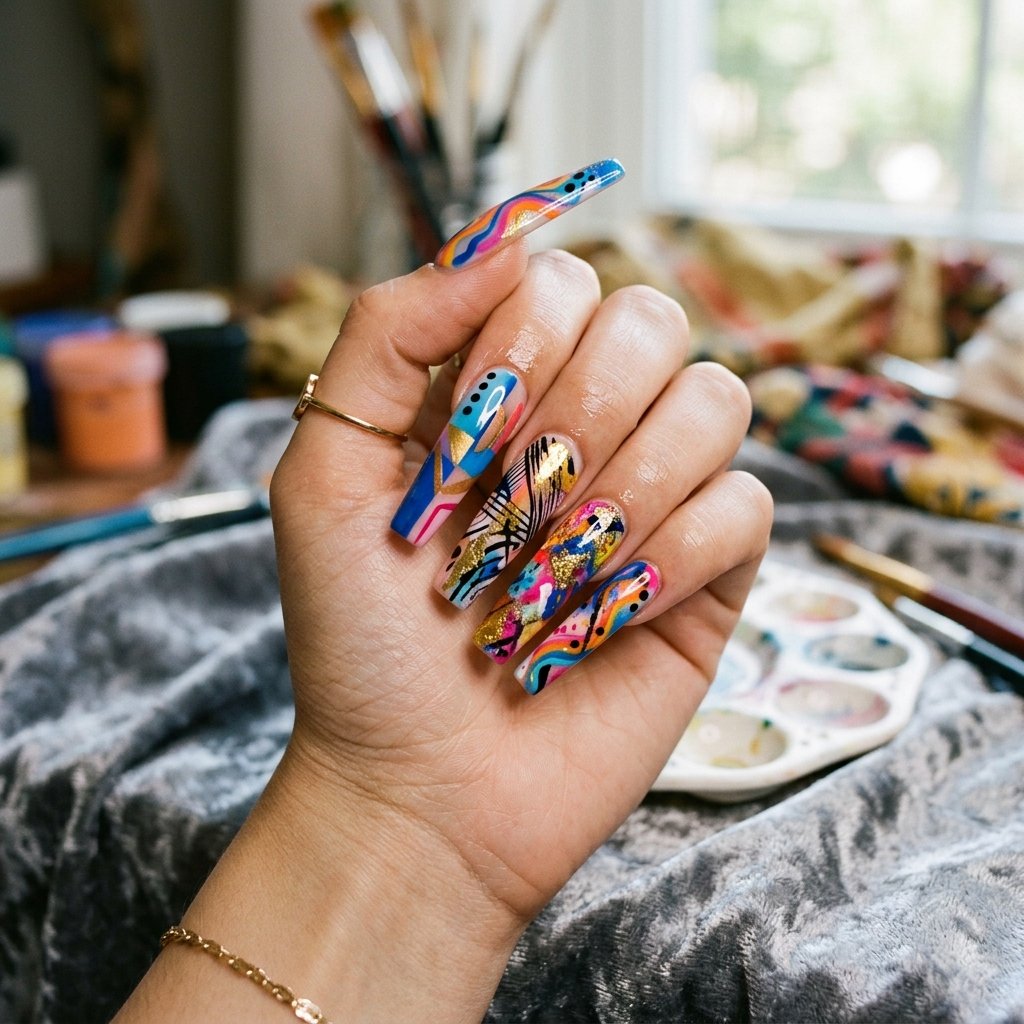 Abstract Art Nails Long