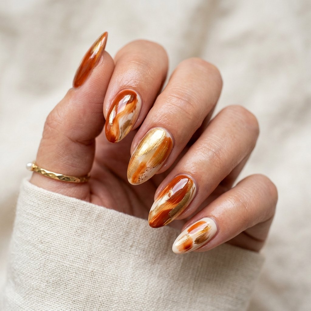 Abstract Fall Almond Nails Ideas