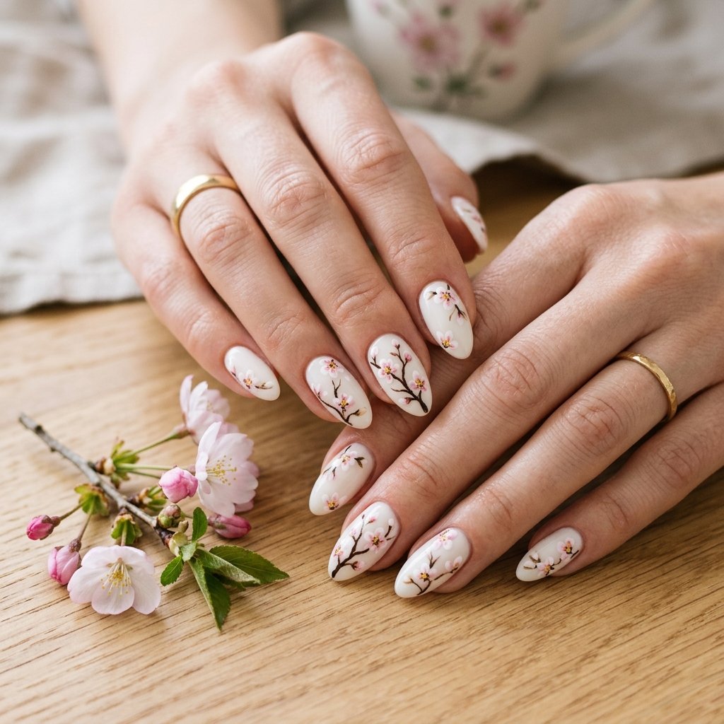 Almond Spring Nails Ideas: 30 Creative Looks to Inspire Your Next Manicure 9 Almond Spring Nails Cherry Blossom Ideas