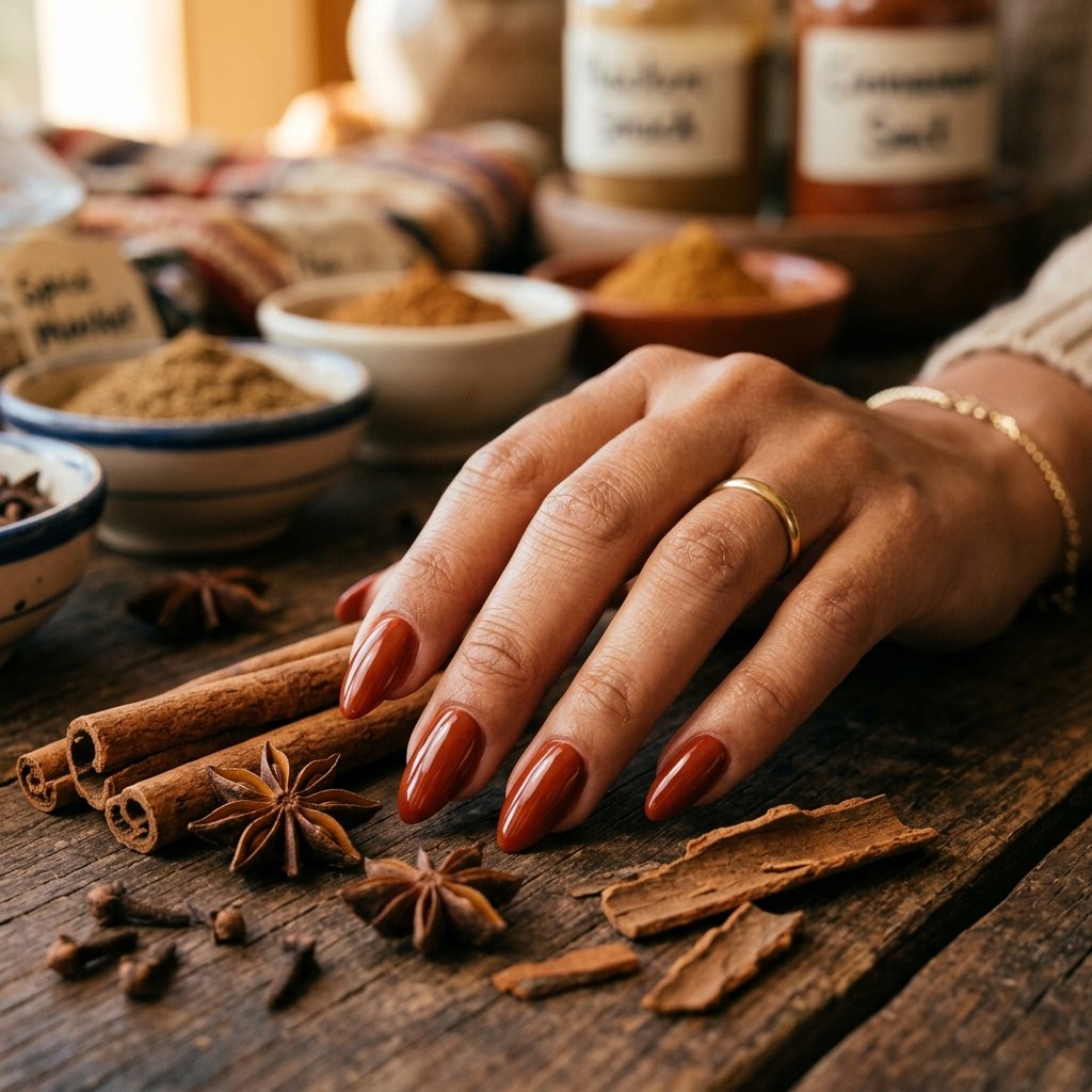 Cinnamon Spice fall nail inspo almond