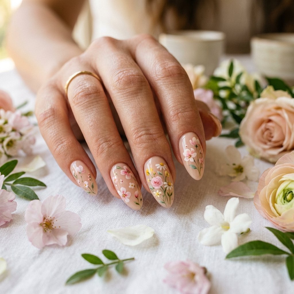 Almond Spring Nails Ideas: 30 Creative Looks to Inspire Your Next Manicure 8 Almond Spring Nails Floral Design Ideas