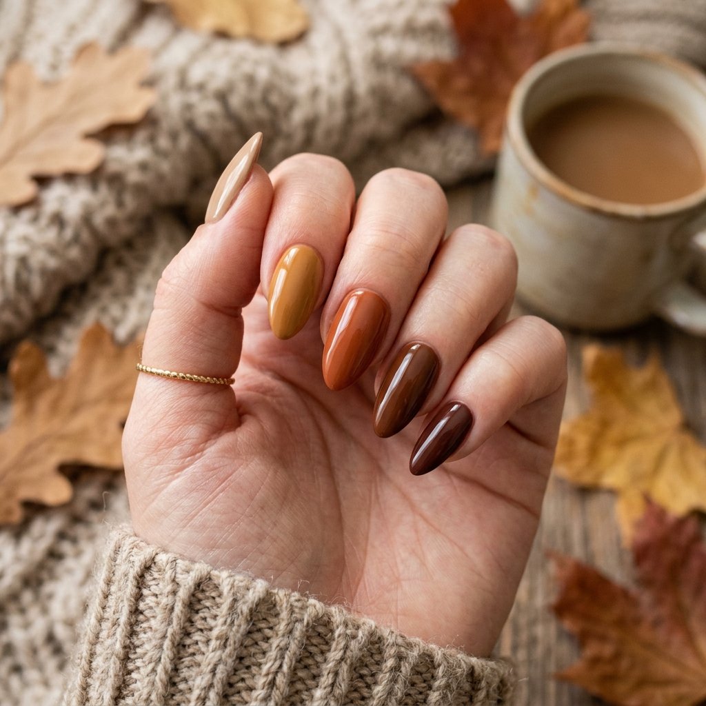 Earthy Tonal Fall Nails Almond Ideas