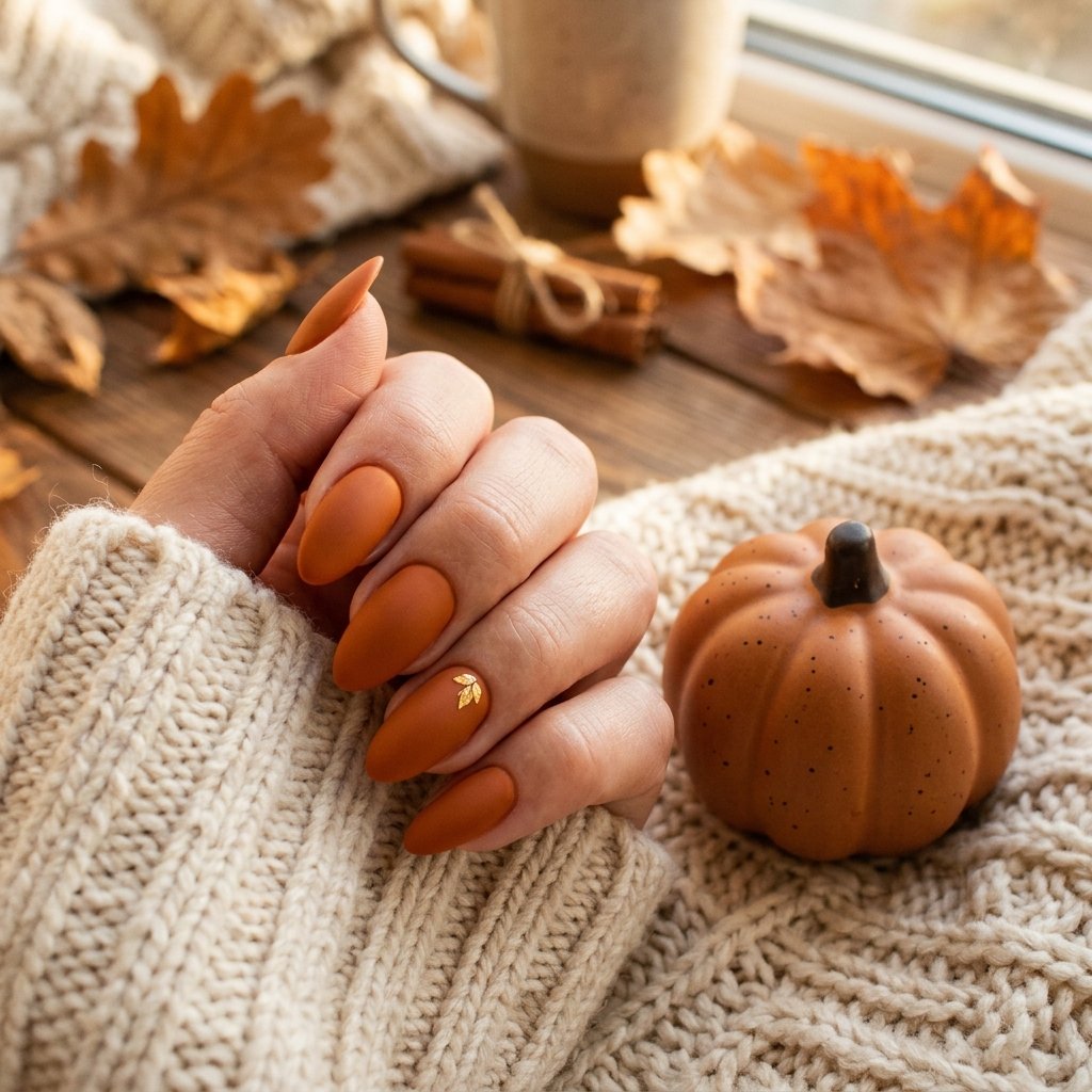 Pumpkin Spice fall nail inspo almond