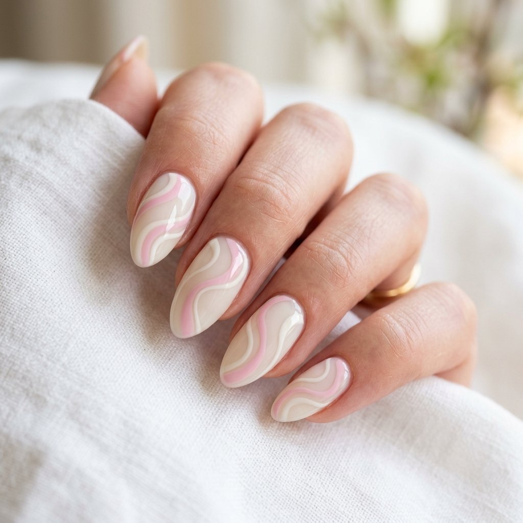 Almond Spring Nails Ideas: 30 Creative Looks to Inspire Your Next Manicure 23 Almond Spring Nails Swirl Design Ideas