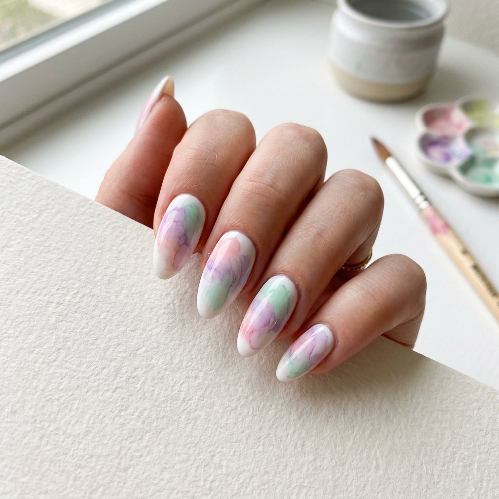 Almond Spring Nails Ideas: 30 Creative Looks to Inspire Your Next Manicure 13 Almond Spring Nails Watercolor Effect Ideas