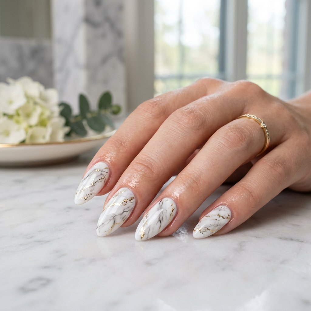 Nails Inspo Almond Marble Effect Ideas