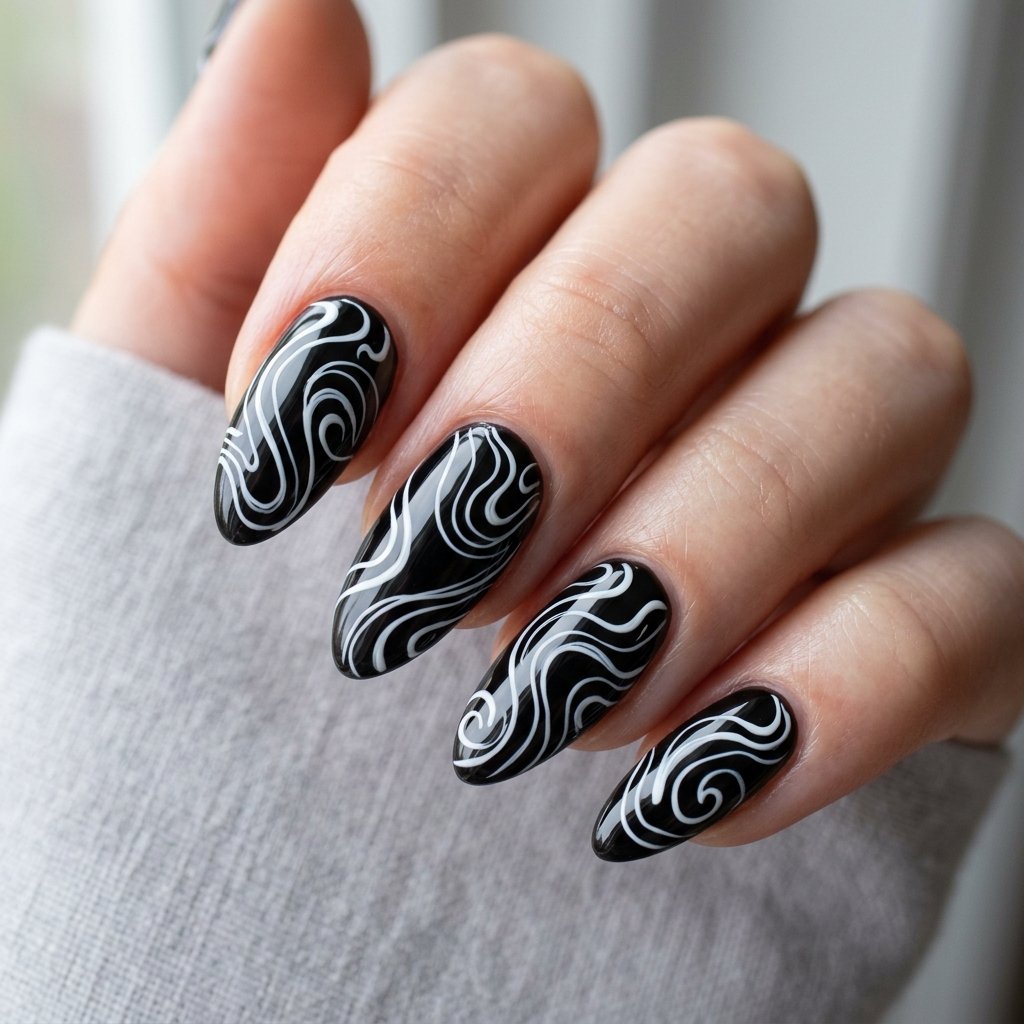 Nails Inspo Almond Swirl Design Ideas