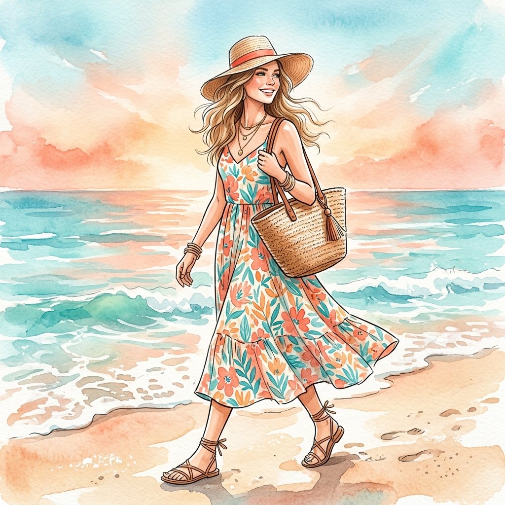 Beach and Summer outfit ideas drawing