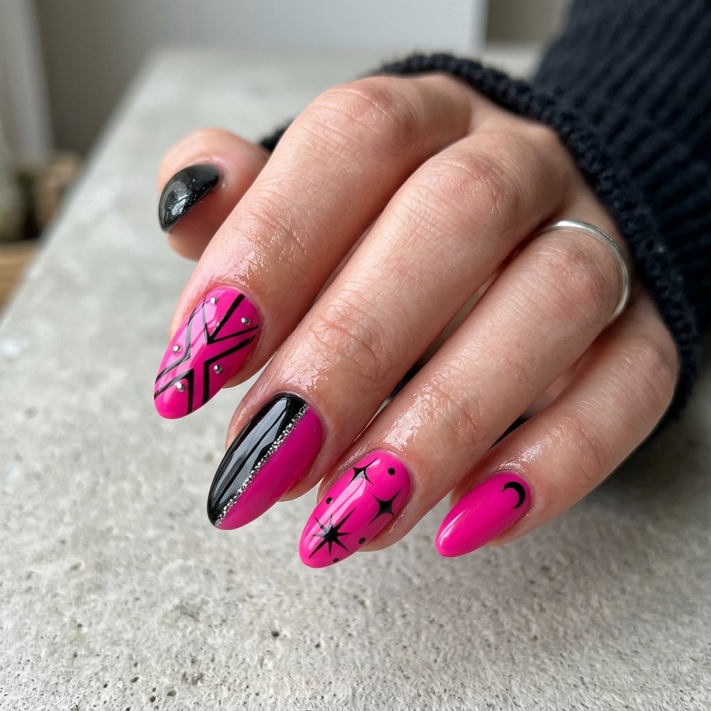 Black and Pink Nails Ideas