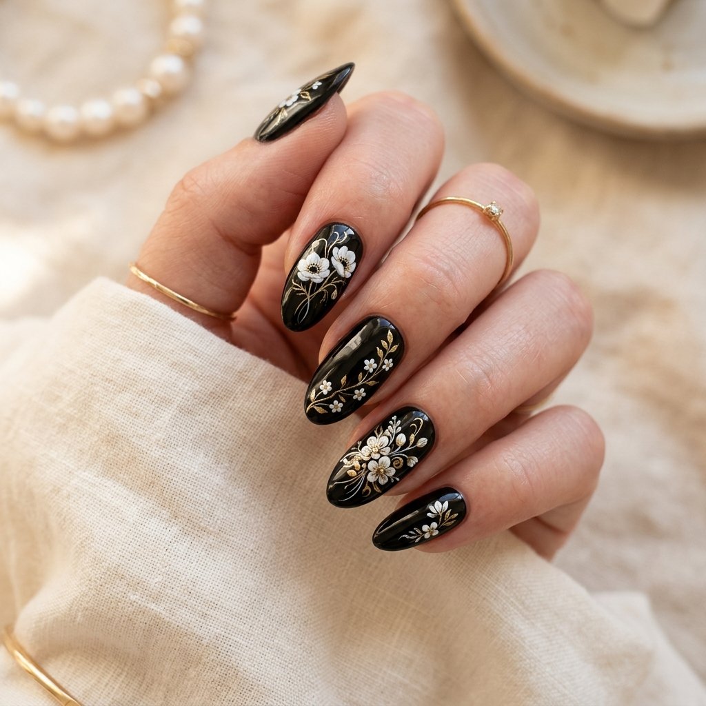 Floral Nails Black Ideas