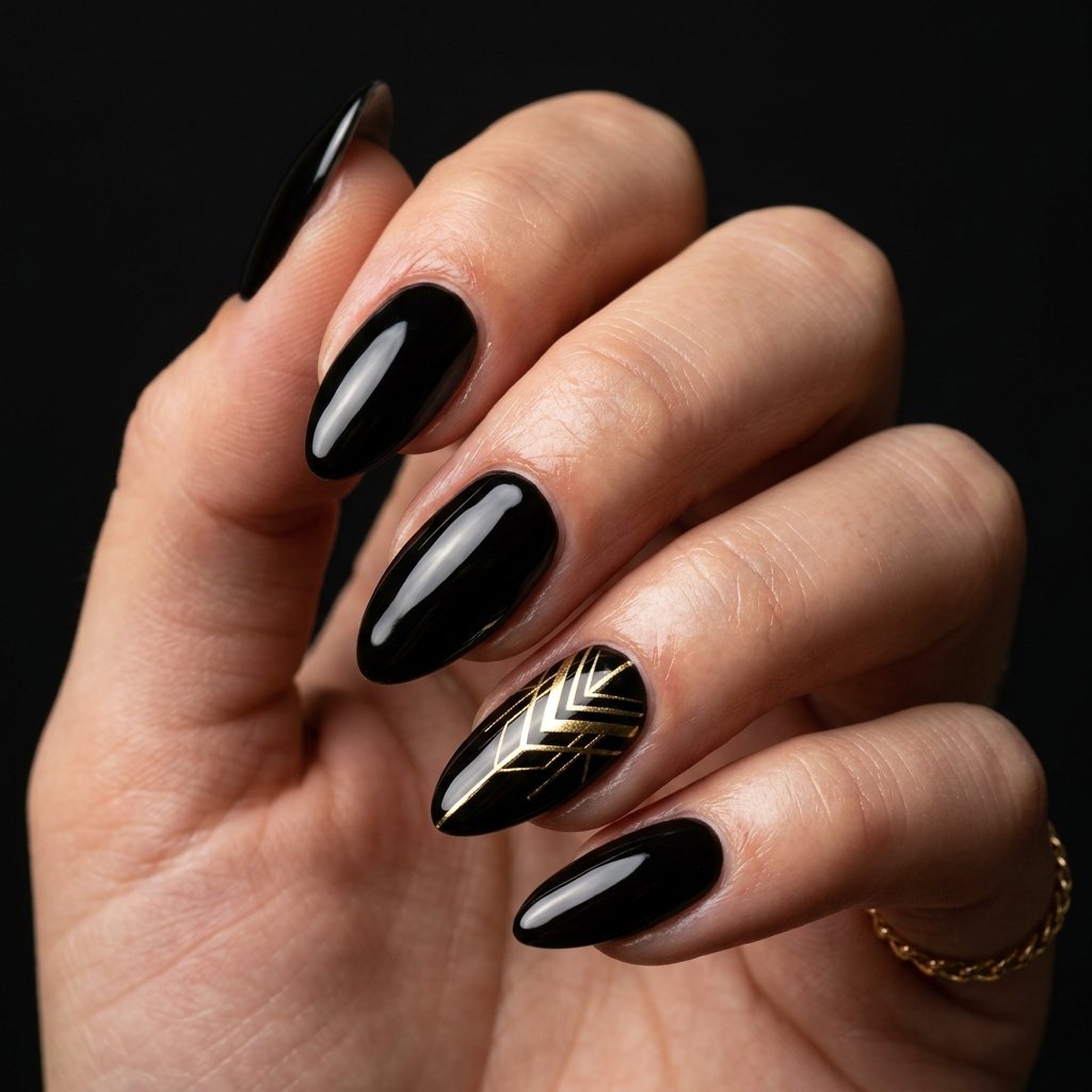 Nails Inspo Almond Black Nail Ideas