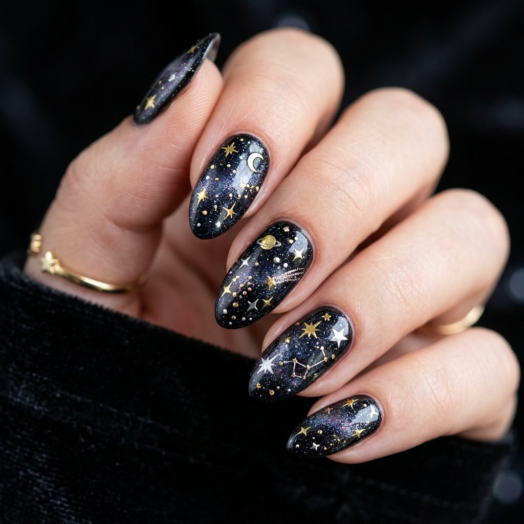 Black Starry Night Nails Ideas