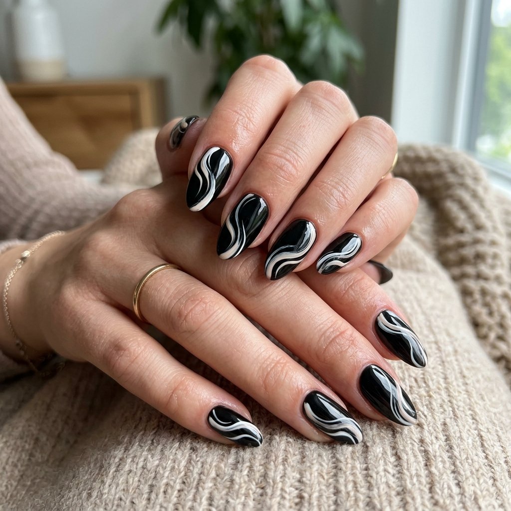 Swirl Nails Black Ideas