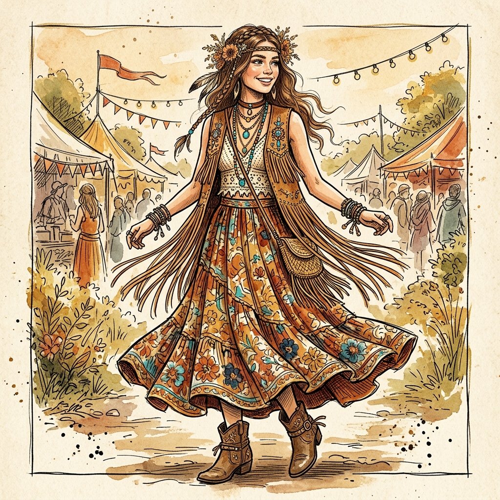 Boho and Festival outfit ideas drawing