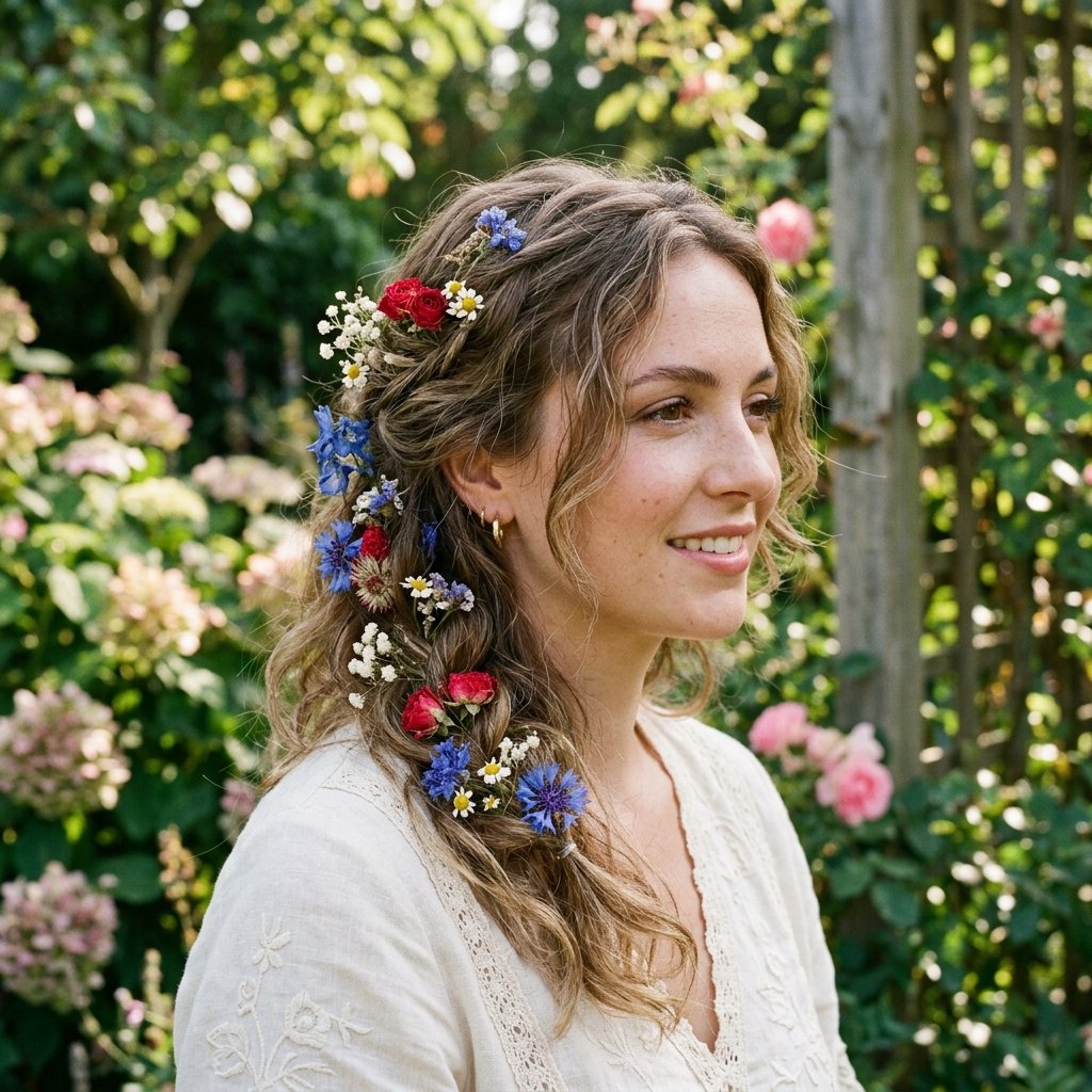 Boho 4th of July Hairstyles with Flowers