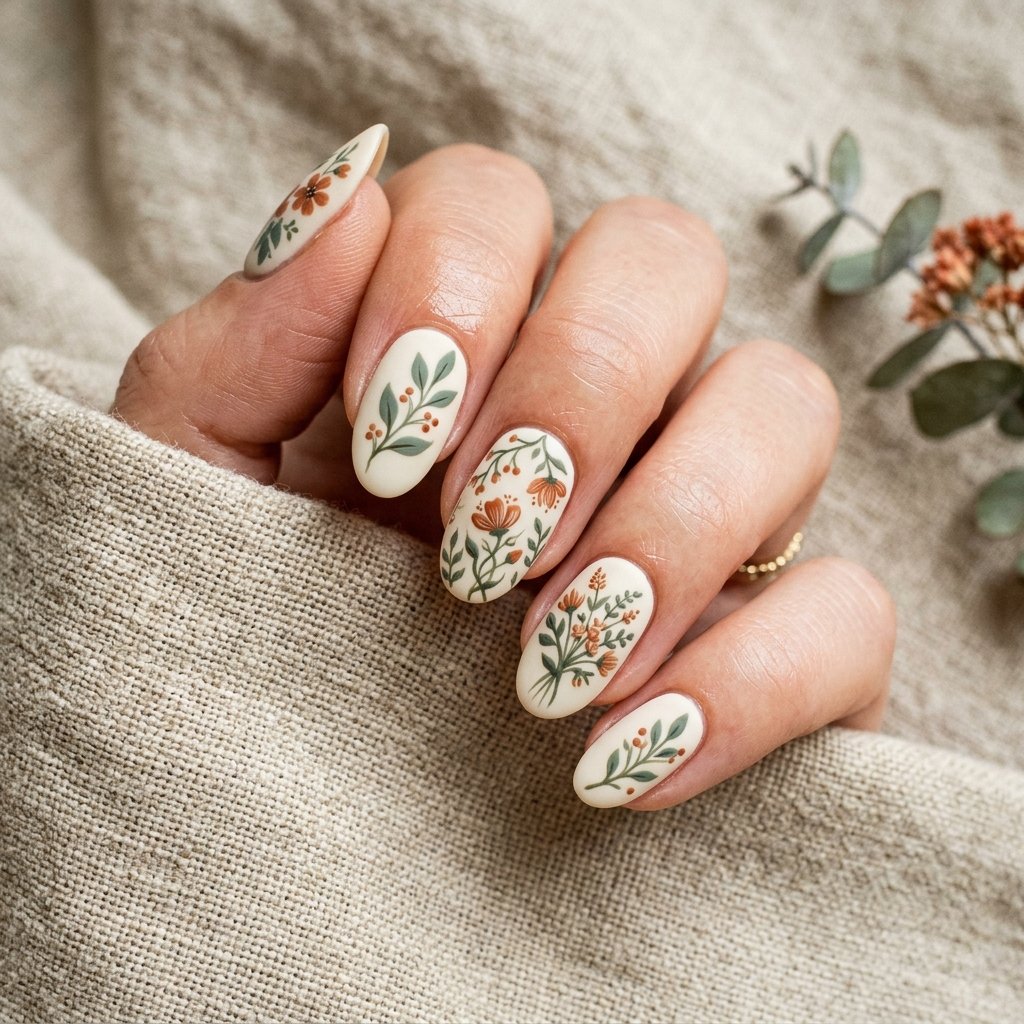 Nails 2025 Tendencia : 30 Trendy Ideas You'll Absolutely Love 9 Botanical Print Nail Ideas