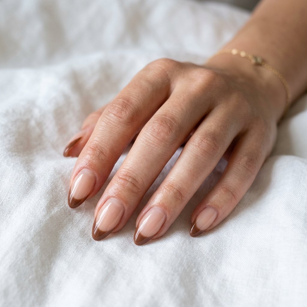 Brown French Tip Nails Idea