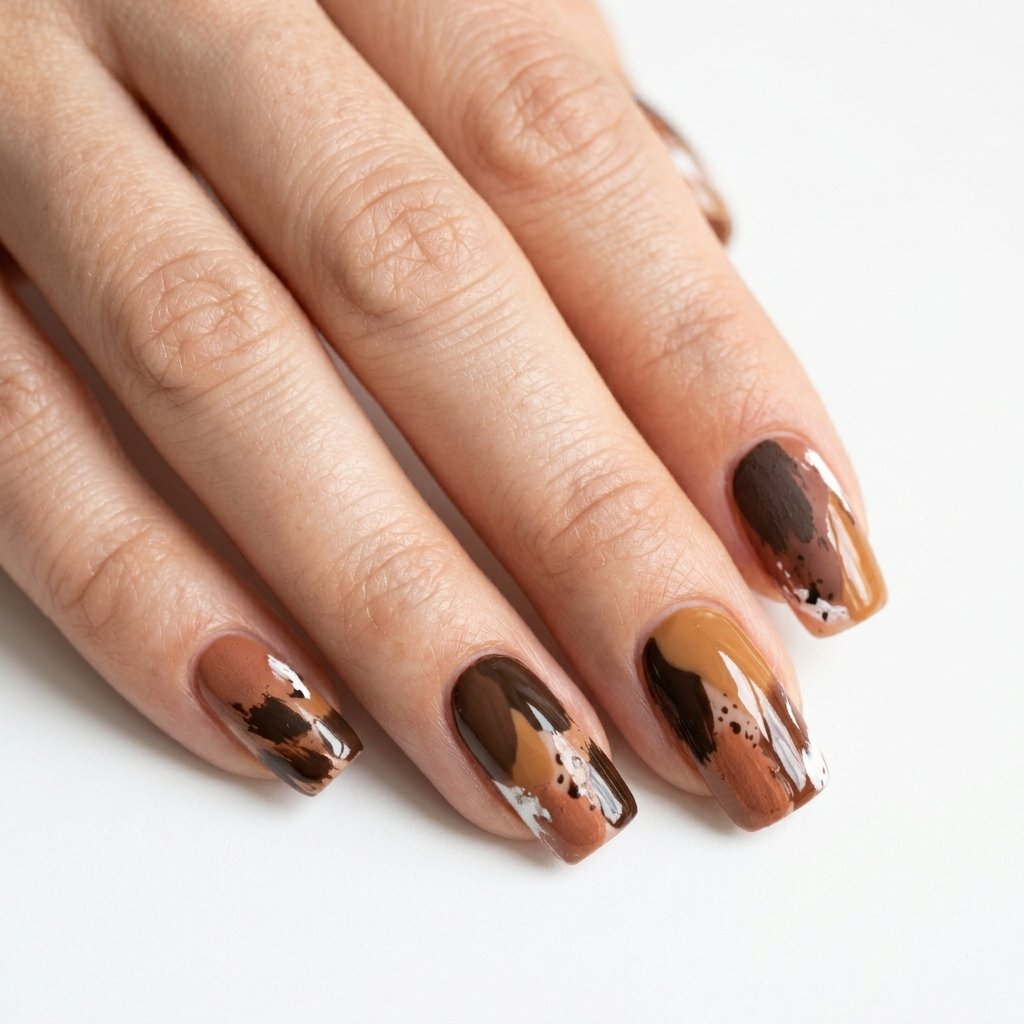 Brown Abstract Nails Idea