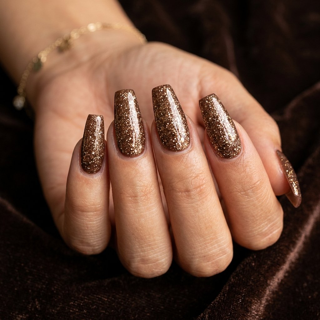 Brown Glitter Nails Idea
