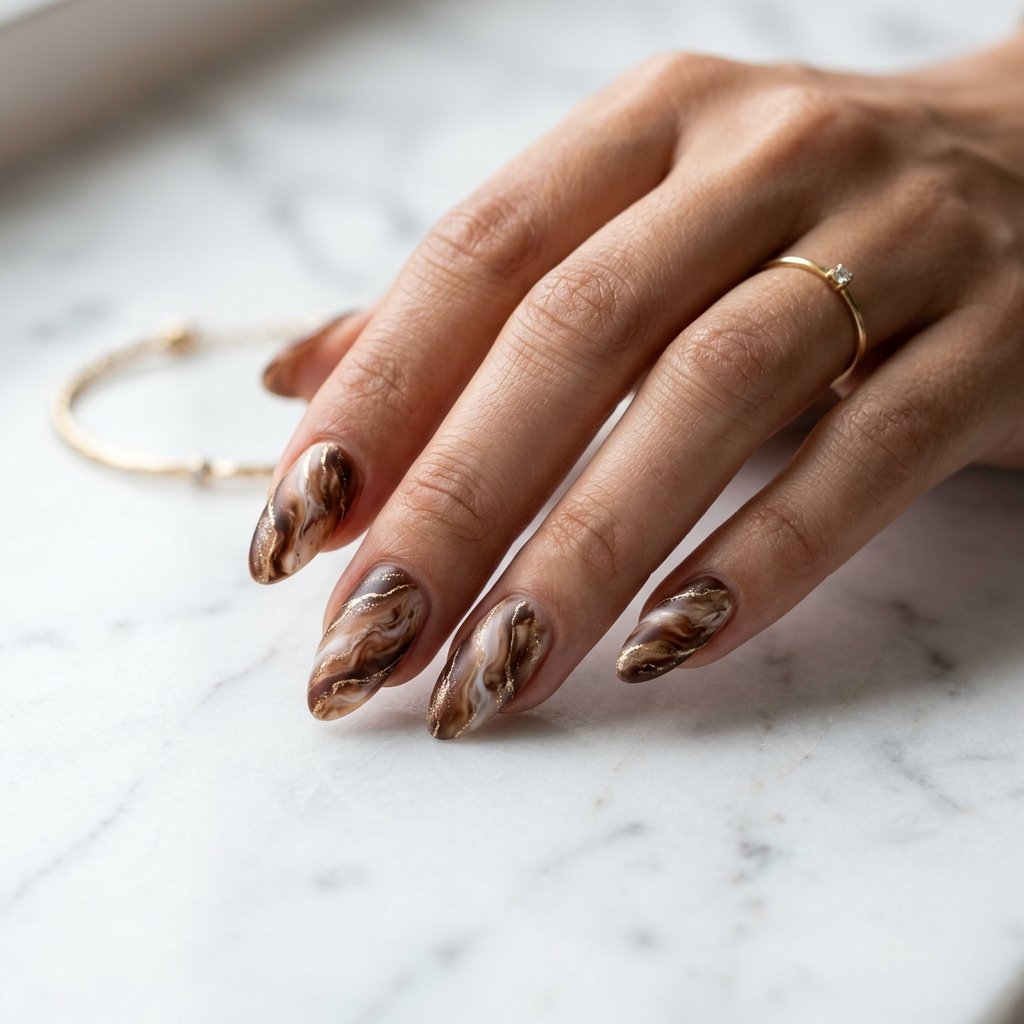 Brown Marble Nails Idea